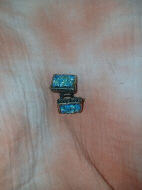 Vintage Blue Mosaic Rectangular Drop Earrings - Unbranded